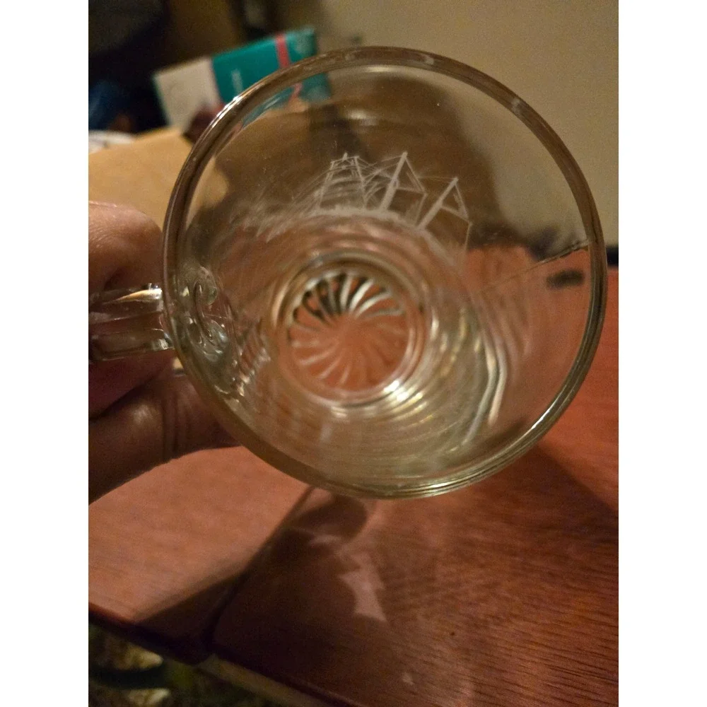 Vintage Barkentine Sailing Ship Etched Glass Beer Mug Nautical Stein Clear‎